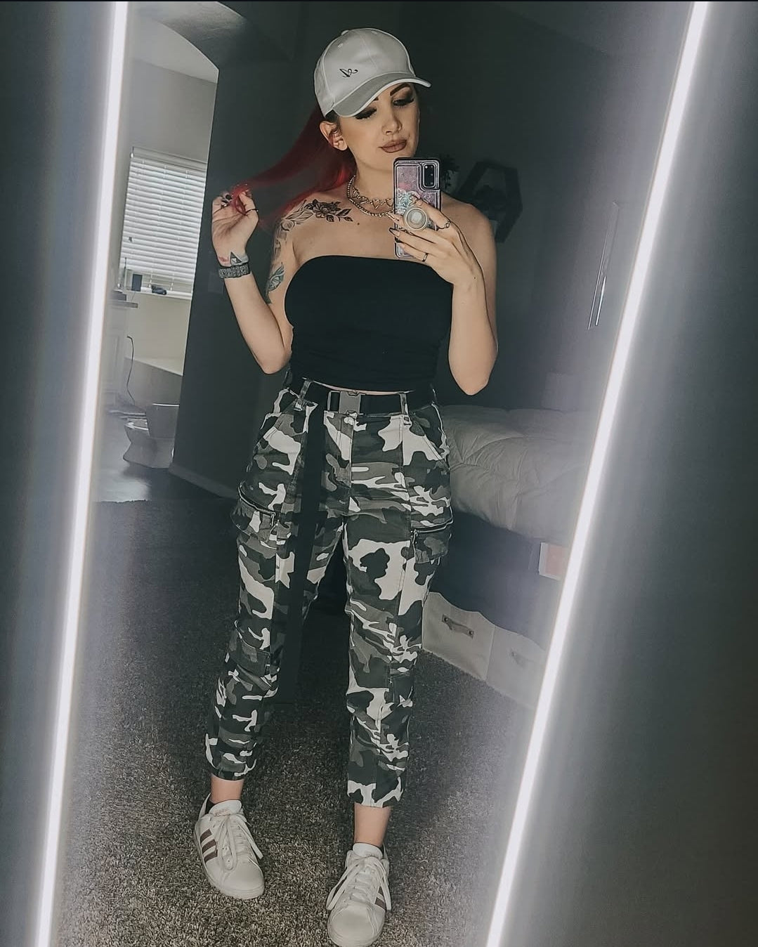 White Camo Pants and Belt - S