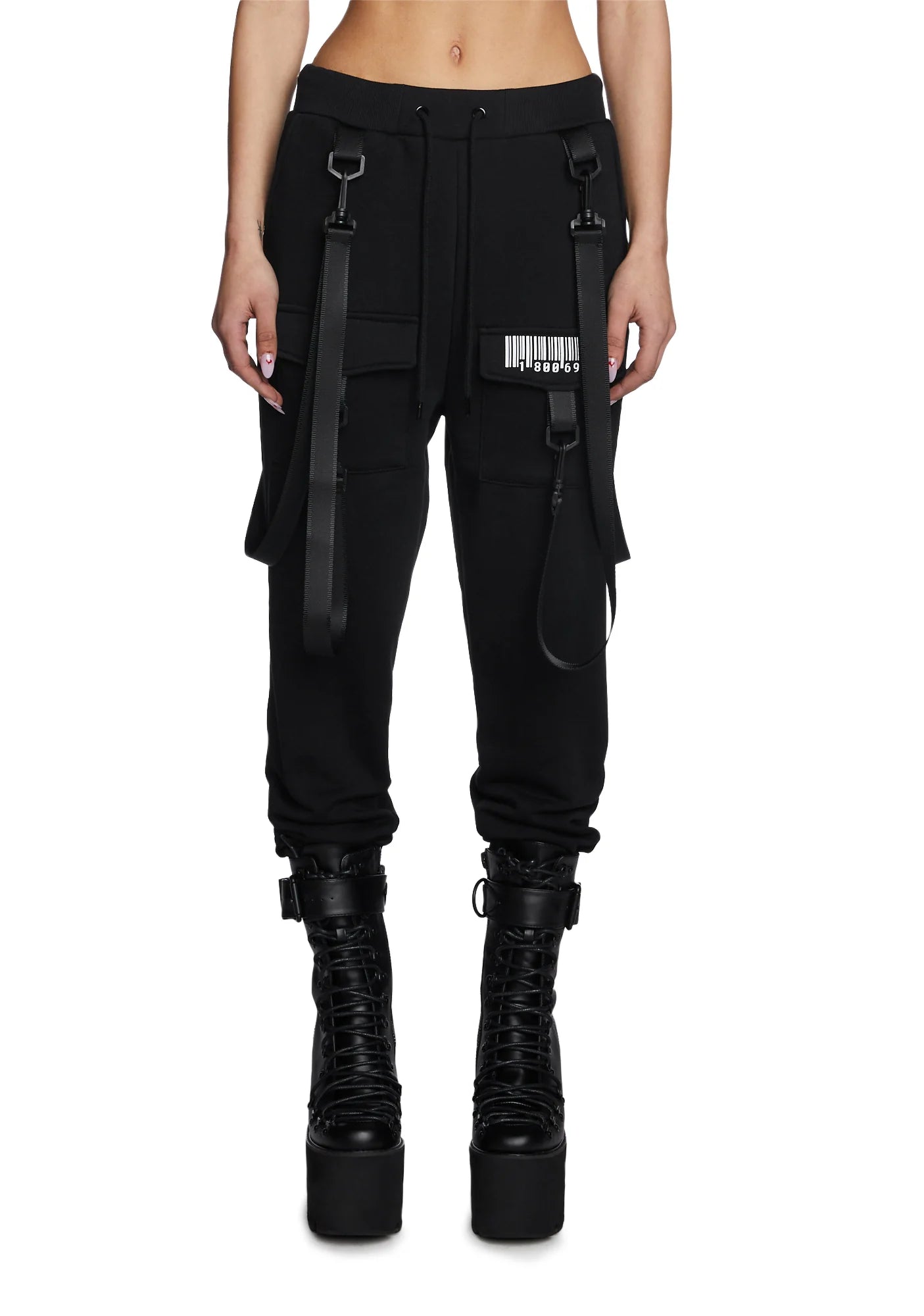 Black Strappy Joggers - S